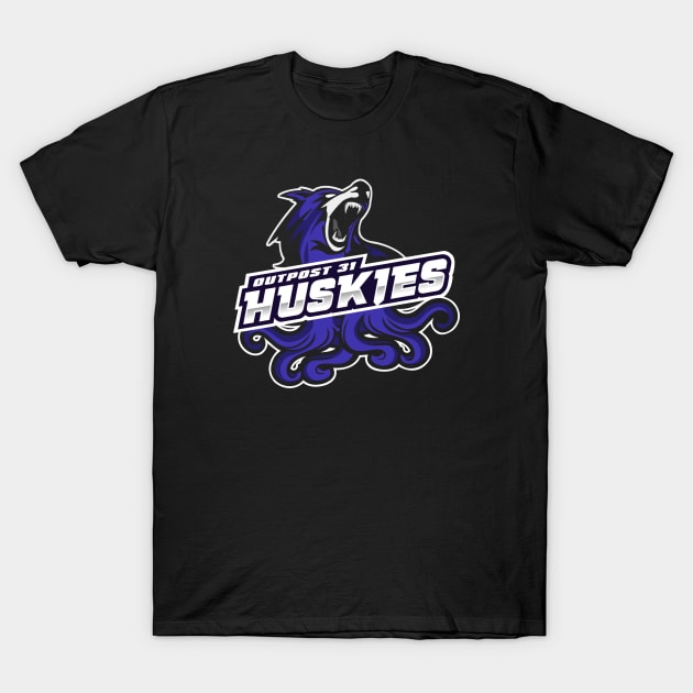 Outpost 31 Huskies (Black Print) T-Shirt by Miskatonic Designs